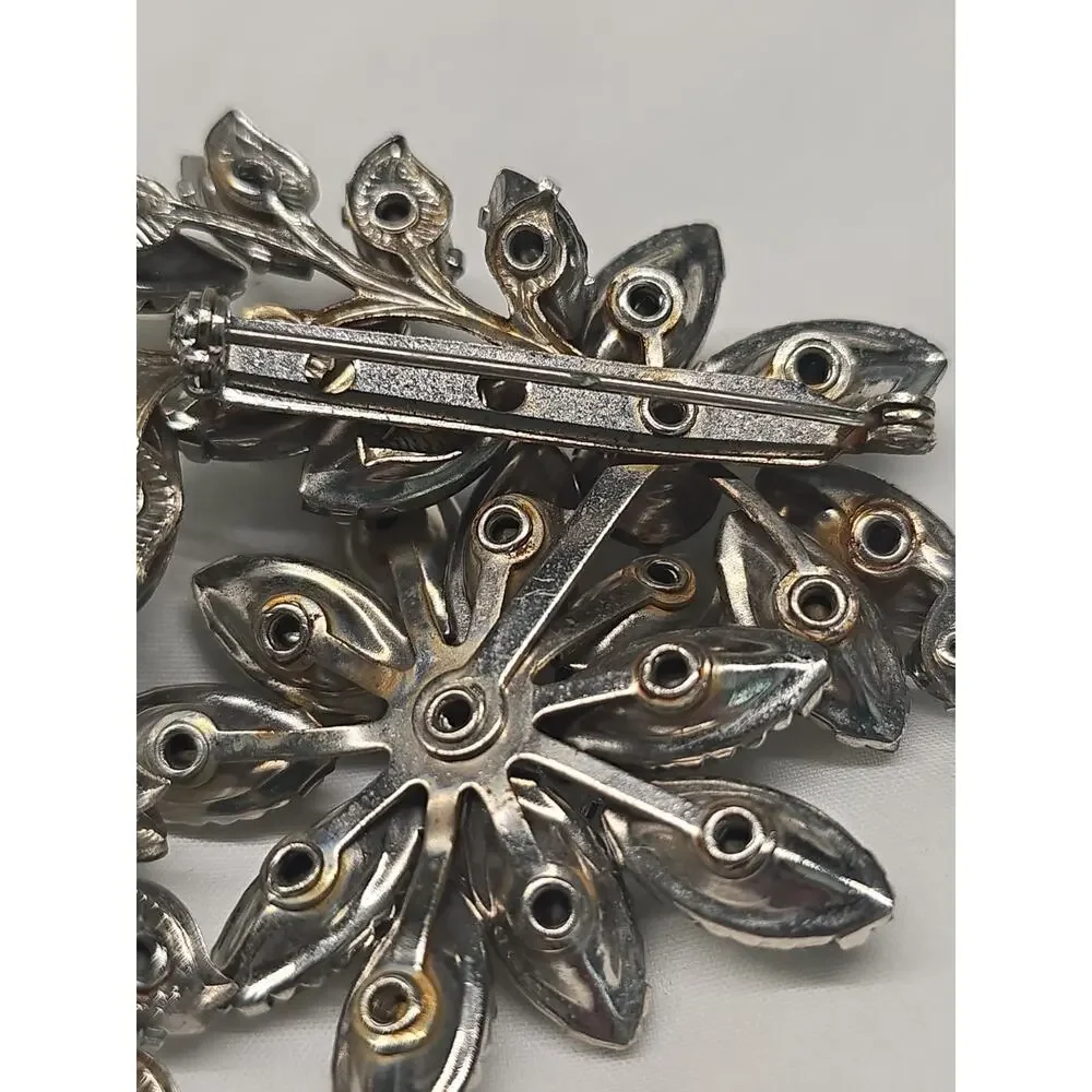 Vintage 1950s-1960s Smoky Gray AB Rhinestone Floral Spray Brooch